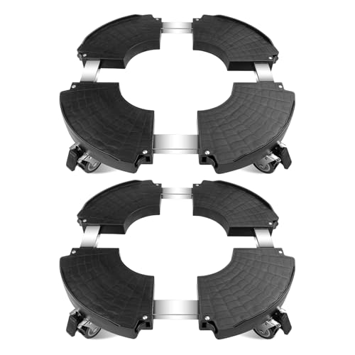 Fousenuk 2 Pezzi Sottovaso con Ruote capacità 250 kg, Portavasi da Interno Regolabili da 40-58.5cm, Carrello Portavasi Rotondo con Ruote Ruotabile a 360° per Piante da Esterno e Interno(Nero)