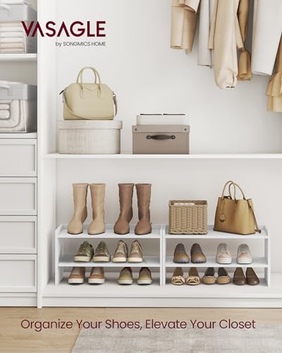 Image of VASAGLE Shoe Rack for Closet, Stackable Organizer Shelf | Stackable Shoe Organizer Shelf for Entryway, 2 Tiers, 11.7 x 24.4 x 14.2 Inches, White, CUSTOS Collection, ULBS062WZ01S