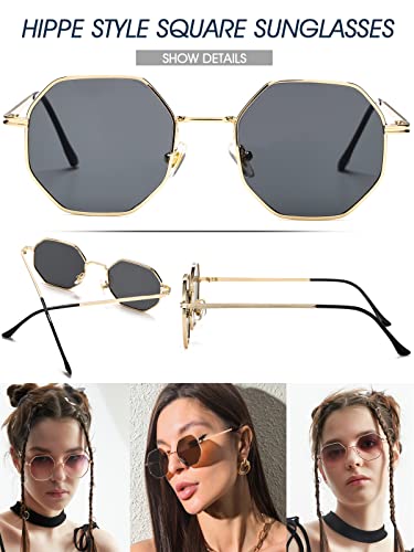 PORADAY Square Sunglasses for Women Men Retro Octagon Metal Sun Glasses Vintage Polygon Shades 5