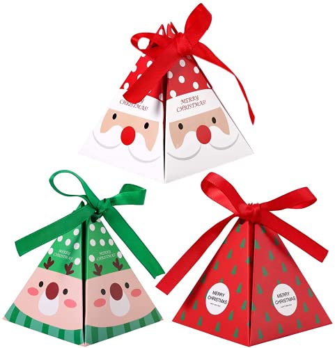 30 cajas de papel para dulces de Navidad, para decoración de Navidad (3 patrones, 8 x 8 x 9 cm) Cover