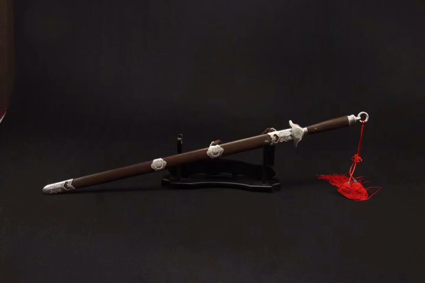 LOONGSWORD 40" Tai Chi Sword – Hand-Forged Damascus Steel Flexible Blade, Rosewood Handle and Scabbard, Steel Fittings – Ideal for Martial Arts Training and Collectors