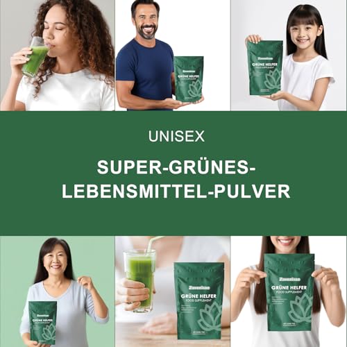 Grüne Helfer,Grüne Entgiftungspulver helfer, 200g Superfood Pulver, Greens Pulver, Pflanzenpulver mit Matcha, Gerstengras, Heidelbeeren, Rich in Macronutrients, Micronutrients & Fiber