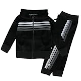 HonestBaby Velour Pullover Hoodie and Zip Front Sweatshirt and Jogger Sweatpants Set Baby, Toddler, Boys, Girls, Unisex, Black with Stripe, Newborn