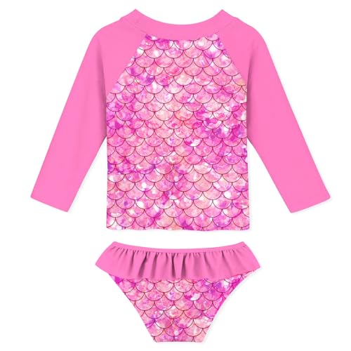 Image of Funnycokid Girls Swimsuit Toddler Bathing Suit Long Sleeve 2 Piece Rash Guard Set for Kids 2-10 Years