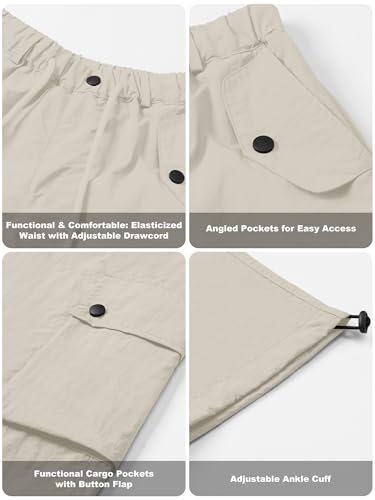 Image of Betusline Girls & Women's High Waist Wide Leg Cargo Pants Y2K Parachute Pants with Pockets and Drawstring 6 Years-Women 2XL