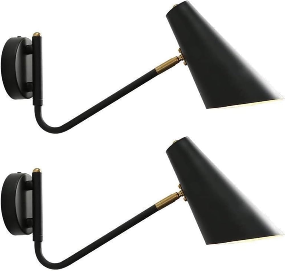 SHREALMS Wall Sconce Black Swing Arm Wall Light with Adjustable Angle Lamp Shade, Reading Wall Lamps for Bedroom Living Room Office Study Library Hallway Apartment (Hardwired, Bulbs not Included) (2)