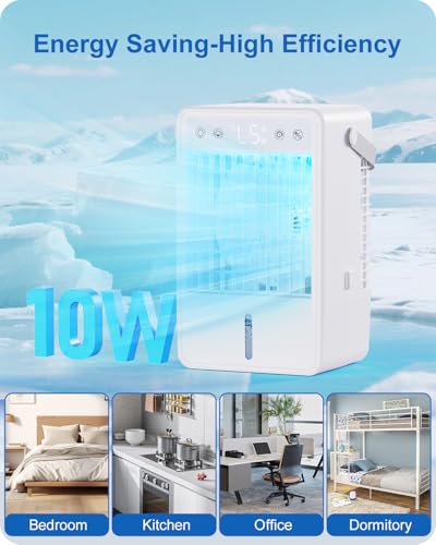 Portable Air Conditioner,Silent Air Conditionier with Remote Control, 1.5L Water Tank, Colorful LED Lights, USB Powered, 2-10 Hours Timer,Fast Cooling, Portable Air Cooler for Home, Bedroom, Office - Image 3