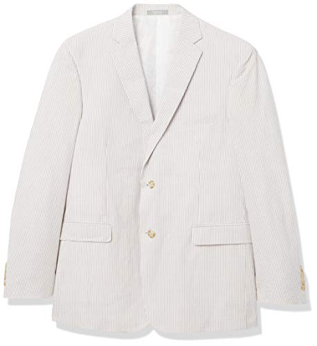 Adolfo Men's Seersucker Modern Fit Suit, Tan/White, 42 Regular