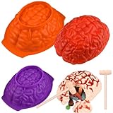 Sakolla Silicone Brain Molds, 2 PCS Halloween Realistic Human Brain Baking Molds for Chocolate Bomb, Jelly, Cake, Gelatin, Candle and Resin