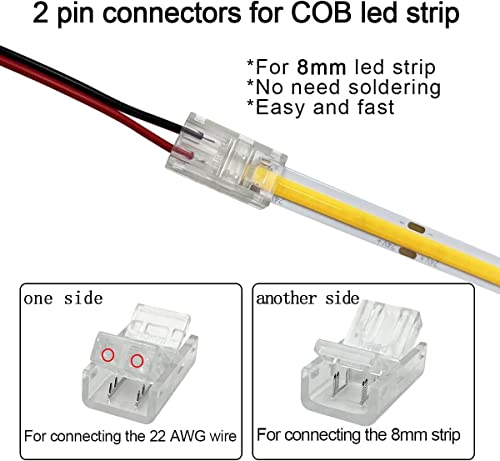 GTIWUNG 3528 2835 2 Pin Solderless LED strip to lead Connector Kit, Includes 6 Meters Extension Cable, Black, Red - Image 3