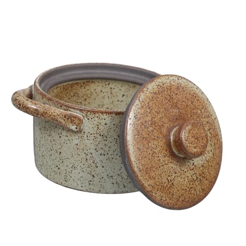 HEATSHAKING Olla De Cerámica Con Tapa Para Guisar y Vaporera De Huevos Al Baño María, Bol Pequeño Para Sopa y Guisos Caseros, Cocedor Práctico De Cerámica Rústica Para Cocina Doméstica