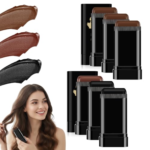 6PCS Hair Color Stick, 2-in-1 Hair Dye Stick, Waterproof & Sweat-Proof Hair Sticks With Comb, Cover Gray Hair Color Correction Sticks for Women & Men (3 dark brown, 2 black, 1 coffee brown)