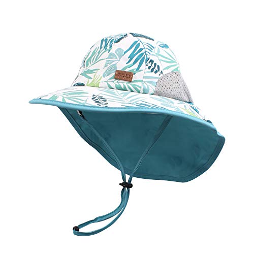 Pesaat Sombrero para el Sol para bebé niña con protección UV con protección para la Nuca Gorro de Verano para niños Paraíso de Playa Large(Hojas Tropicales,3-12 Meses) Cover