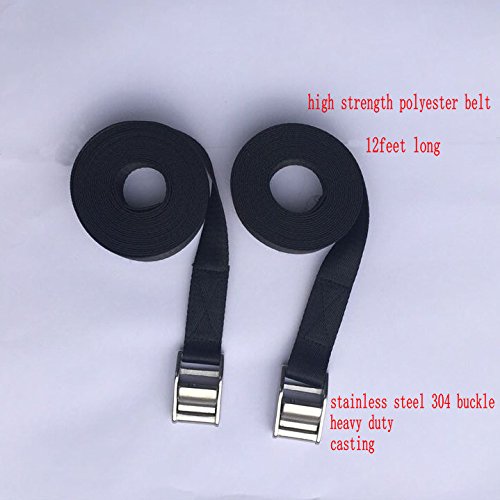 Jy-Marine 12Ft X 1" Tie Down Straps, Heavy Duty Lashing Straps Adjustable Stainless Steel Cam Buckle Tie-Down Straps For Motorcycle, Cargo, Trucks,Trailer,Luggage- Black,2Pack #TOP1
