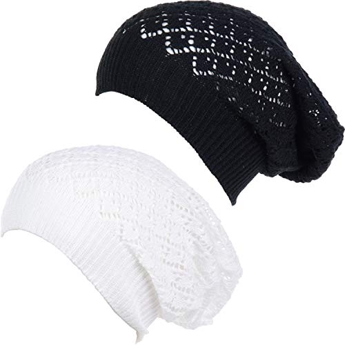 BYOS Women's Airy Cutout Cable Lightweight Slouchy Crochet Knit Beanie Hat