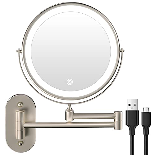 FASCINATE Specchio cosmetico ricaricabile, illuminazione a LED con ingrandimento 1x/5x, specchio...