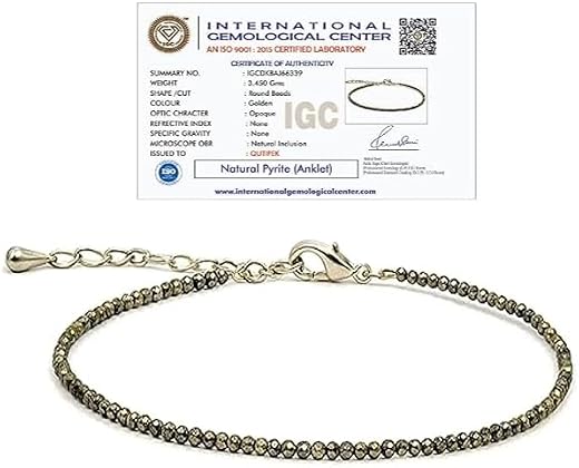 Certified Raw Pyrite Anklet For Women Stylish- Stone of Money, Protection &amp; Power, Money Magnet Pyrite Stone Anklet - Adju...
