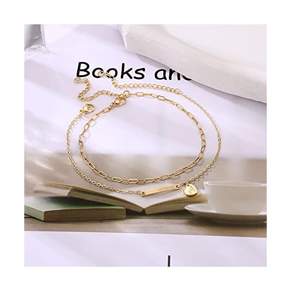 IEFWELL Heart Initial Anklets for Women, 14K Gold Filled Layered Ankle Bracelets Initial Anklet for Women Anklets with Initials Y