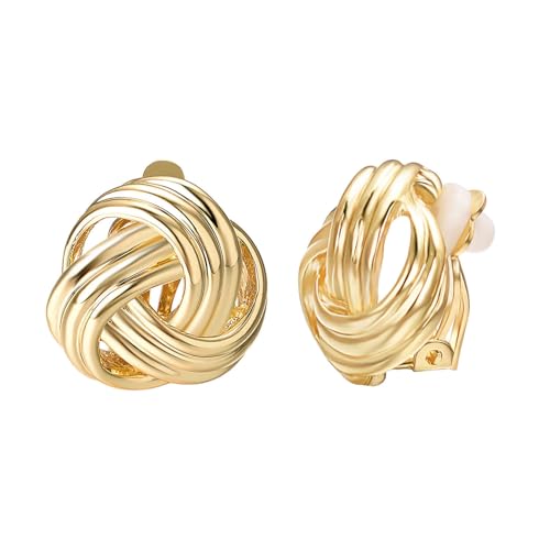 JOLCHIF Boucles d'oreilles clips nœud goutte femmes sans trous d'oreilles plaqué or statement boucles d'oreilles tiges nœud d'amour boucles d'oreilles clip,...