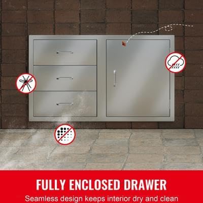 Happybuy Outdoor Kitchen Combo - 38.1" W x 22.6" H x 20.8" D, BBQ Access Door & Triple Drawers with Stainless Steel Handles, Perfect for BBQ Island or Patio Grill Station