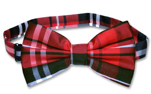 Vesuvio Napoli BOWTIE Black Red White Color PLAID Design Men's Bow Tie