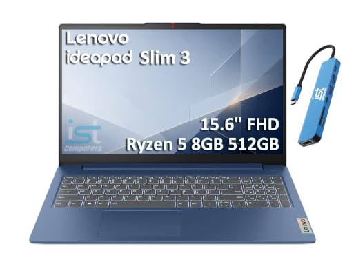 Image of Lenovo Slim 3 Business Laptop, AMD Ryzen 5 40, 8GB DDR5, 512GB SSD