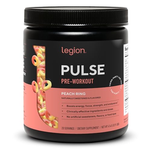 Image of Legion Pulse Pre Workout - All Natural Nitric Oxide Preworkout Drink to Boost Energy, Creatine Free, Naturally Sweetened, Beta Alanine, Citrulline, Alpha GPC (Peach)