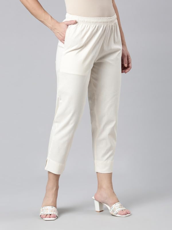 Image of GO COLORS Solid Cropped Pencil Pant for Women | Breathable, Side Pocket
