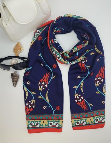 MutluHan Turkish Scarf - 100% Silk Tulip Design | Navy Blue | Luxurious and Comfortable Women’s Scarf, Perfect for Gifts and Special Occasions, Suitable for Daily, Evening and Office Wear4