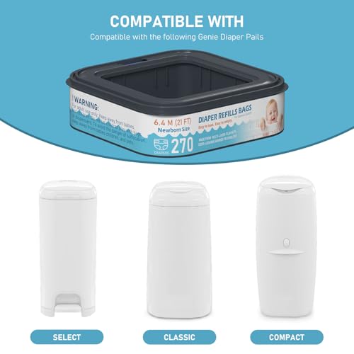 Standard Square Refills Disposal Bags Refill Compatible with Diaper Genie Compact, Select and Classic Pails, Hold Up to 270 Newborn-Sized Diapers Per Refill, Pack of 6 - Thumbnail 3