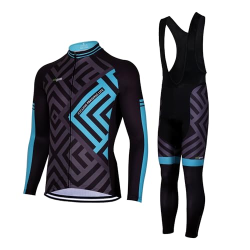 Meicynhoger Ropa Ciclismo Otoño Invierno para Hombre y Mujer,Ciclismo Maillot MTB de Manga Larga y Culotte Pantalones Acolchado 3D