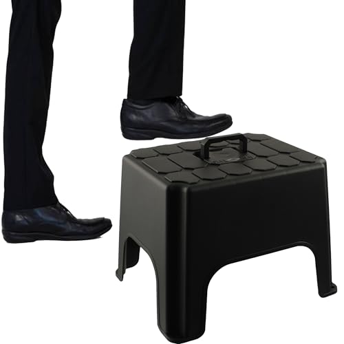 Image of Strong Black Step Stool With Built In Carry Handle Hardwearing Non-Slip Step Up Stool (1)