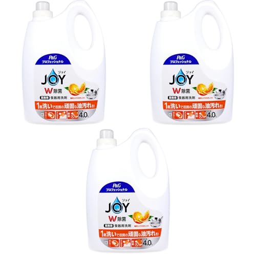業務用 ジョイ W除菌 食器用洗剤 贅沢シトラスオレンジの香り 4L 油汚れ 除菌 食器洗い 厨房用洗剤 スポンジ洗浄 泡立ち簡単 泡切れ良好 頑固な汚れ シトラスオレンジ 香り豊か 食器除菌 洗剤業務用 (4L×3本)