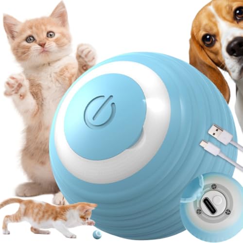 PARENCE.- Bola interactiva para Gatos y Perros – Recargable USB – 2 Modos automático y Manual – Rotación Inteligente – Luz LED Suave – Antiestrés y antiaburrimiento