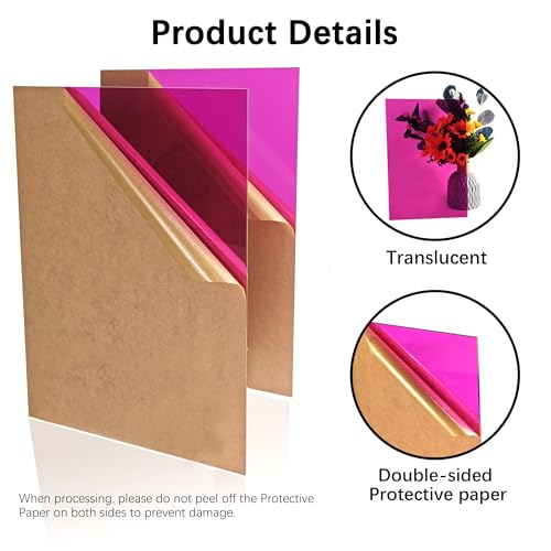 Image of Translucent Purple Acrylic Sheets 8*12 inch 1 /8 inch Thick (2.8~3mm) Red Transparent Cast Acrylic Plexiglass Board for Sign, DIY Project, Laser Cutting, Wedding, Craft, Picture Frame, Engraving(2 Pieces)