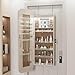QUAOPEFURN Fashionable White MDF Jewelry Cabinet Armoire Featuring Full Length Mirror - Lockable, Flexible Wall/Door Mount, Interior Lighted Mirror & Modern Irregular Design for Easy Access!