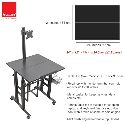 Image of Isomars Computer /Laptop Table with Adjustable Height & Angles, Sit Stand Table, Computer Desktop Workstation with Fixed Monitor Mount - Useful for Using Gadgets Like Desktop, Laptop, etc. (Black)