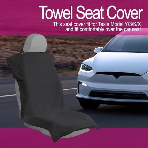 Image of Car Seat Towel Covers Front Seats Protector for Gym and Workout, Automotive Washable Driver Cars Seat Sweat Cover for Dog, Compatible with Tesla Model Y Juniper /3 /X /S (Fleece Black, 1Pcs)