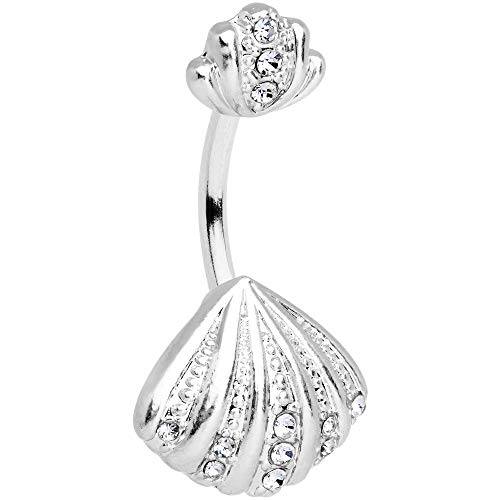 Body Candy Womens 316L Steel Navel Ring Piercing Nautical Scallop Shell Double Mount Belly Button Ring #TOP8