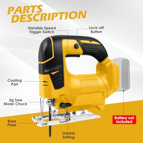 Cordless Jigsaw Compatible with Dewalt 18V 20V Battery, Electric Jig Saw with 4 Orbital Settings & Tool Free Blade Change, 45°Bevel Adjustment, 20pcs Jigsaw Blades, Ideal for Wood Plastic Metal 2 Cordless Jigsaw Compatible with Dewalt 18V 20V Battery, Electric Jig Saw with 4 Orbital Settings & Tool Free Blade Change, 45°Bevel Adjustment, 20pcs Jigsaw Blades, Ideal for Wood Plastic Metal - Image 2