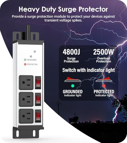 Image of CCCEI 3 Outlets Heavy Duty Surge Protector, 12 Gauge, Silver, 25FT, 1