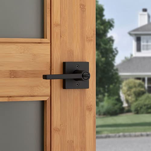 Kwikset Halifax, Door Handle Lever Smartkey Re-Key Security Keyed Entry Lock With Microban, Square Rose In Matte Black #TOP6