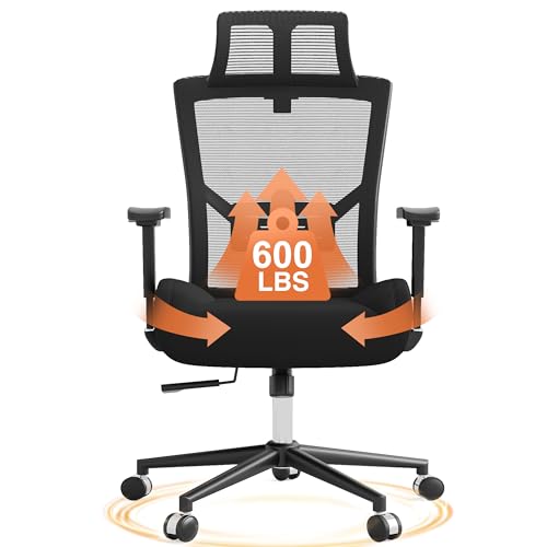 Howjoe Ergonomic Mesh Office Chair, 600LBS Computer Desk Chair with Adjustable Lumbar Support and Armrest, Office Desk Chairs with Wide Thick Seat Cushion, Big and Tall Office Chair for Heavy People