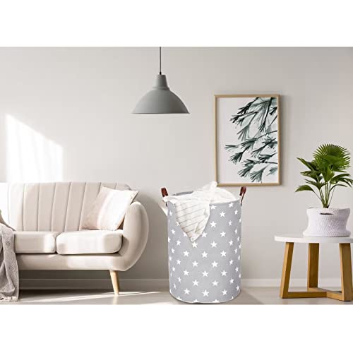 Lifesela 2-Pack Large Laundry Basket, 24-Inches Collapsible Laundry Hamper With Leather Handles, Dirty Clothes Hamper With Drawstring Closure Waterproof Laundry Bin (Grey) #TOP4