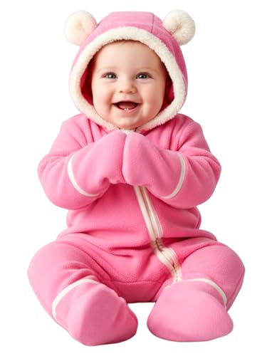 Image of PATPAT Fleece Hooded Footed Clothes, Soft Warm Footie Covers, Car Seat Friendly, Easy Zip,Cute Romper Newborn Infant Jumpsuit