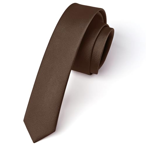 Enlision Cravate Marron Homme Cravate Fine 4CM Slim Cravates en Soie de Couleur Unie Mariage Fête Travail avec Boîte