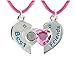 Best Friends Forever Twin Pendants in Keepsake Boxes Pink Heart Girls Necklace