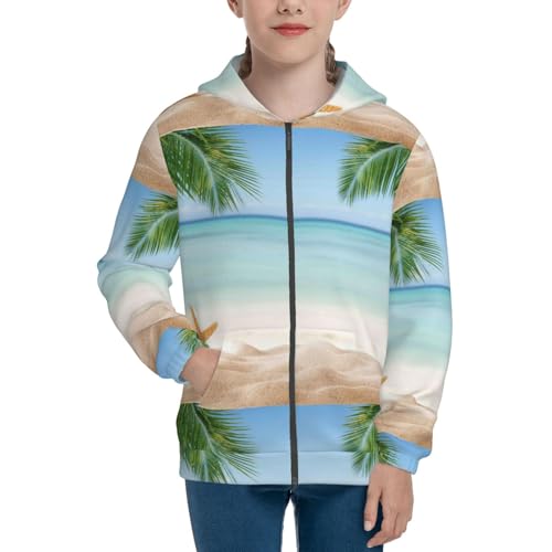 Starfish in Beach Kids Pullover Hoodies Boys Zip Up Sweatshirts Girls Athletic Clothes with Pocket3