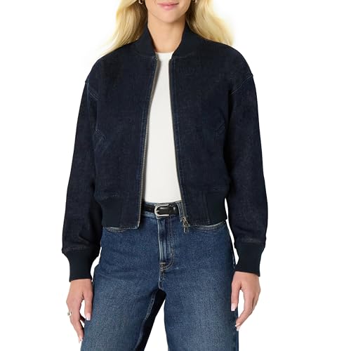 Amazon Essentials Women's Relaxed-Fit Denim Bomber Jacket, Rinse Denim, XX-Large