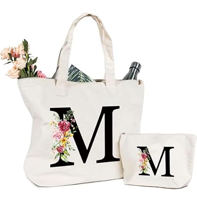 Personalizzata Iniziali Borsa Tela Shopper Cotton Canvas, Cosmetica per Donna Sposa Damigella - Idea Regalo Mamma, Compleanni, Matrimonio